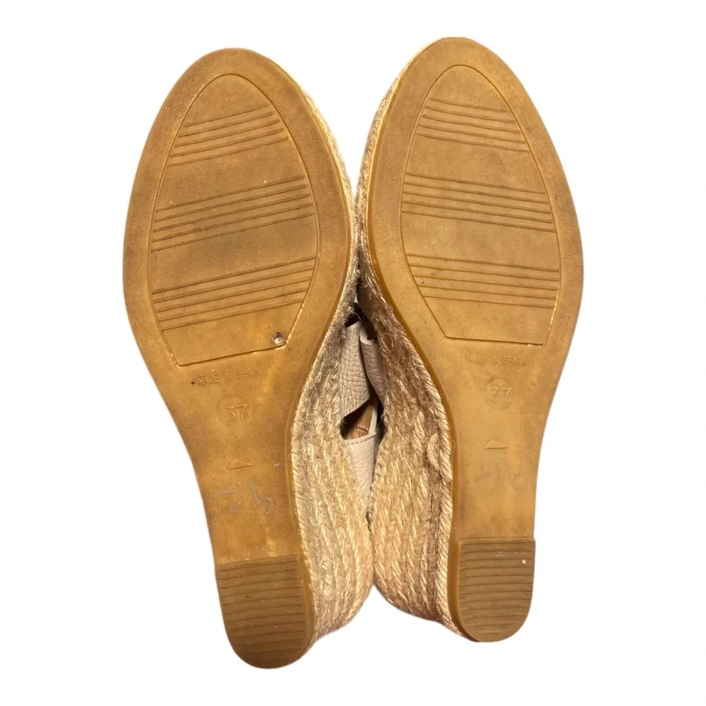 kanna Taupe Textured Leather Spain Espadrille Wedge Sandals Size EU 37 US 6.5-7